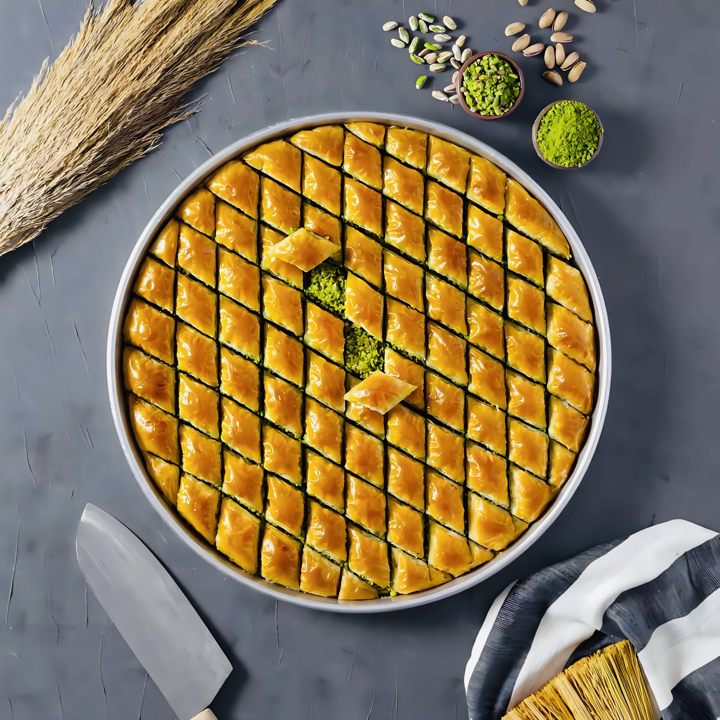 Fıstıklı Mekik Baklava Tepsi 4 Kg (1 Gün Öncesinden Sipariş Verilir.)
